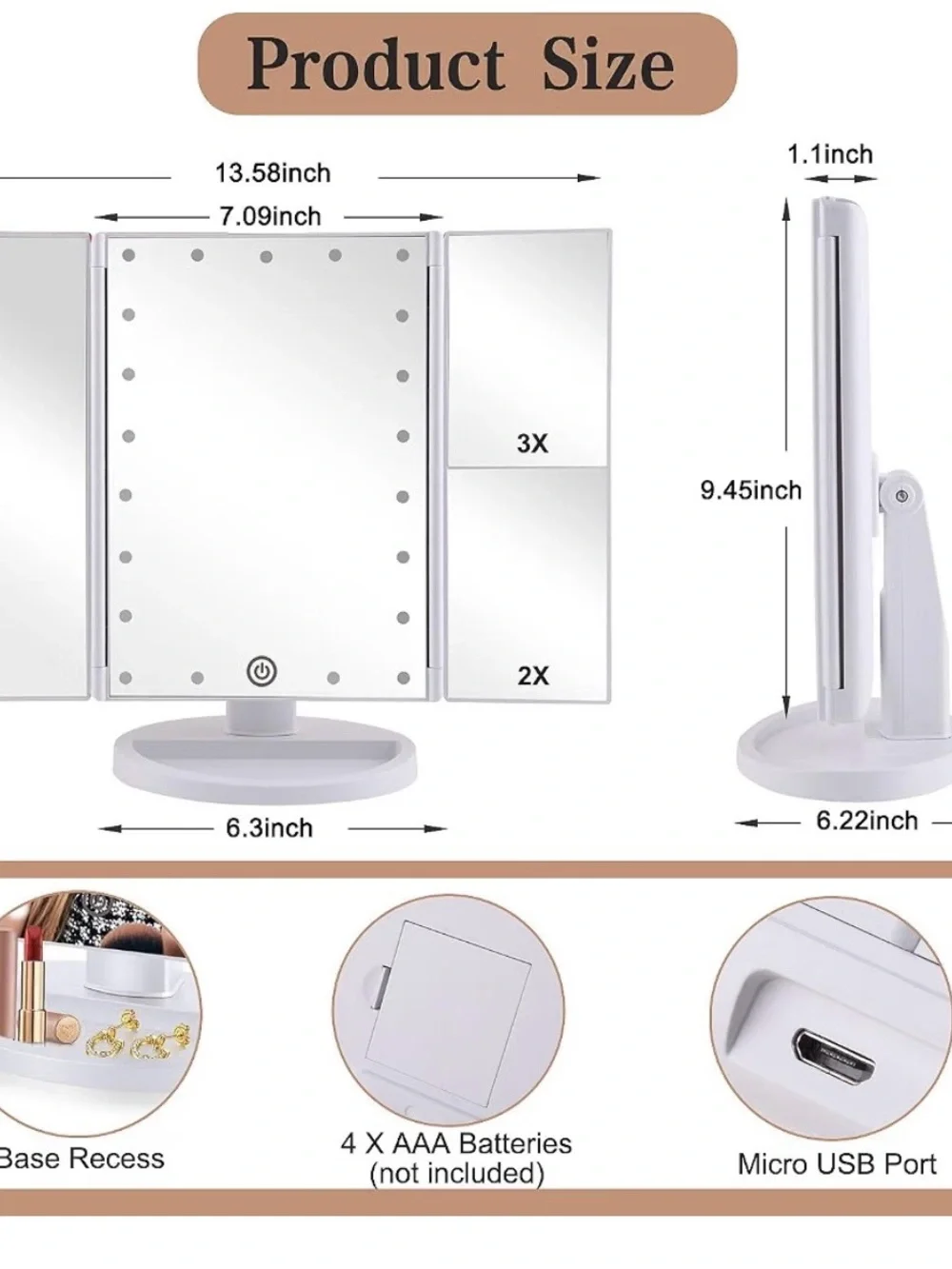 LED Lighted Makeup Mirror - White